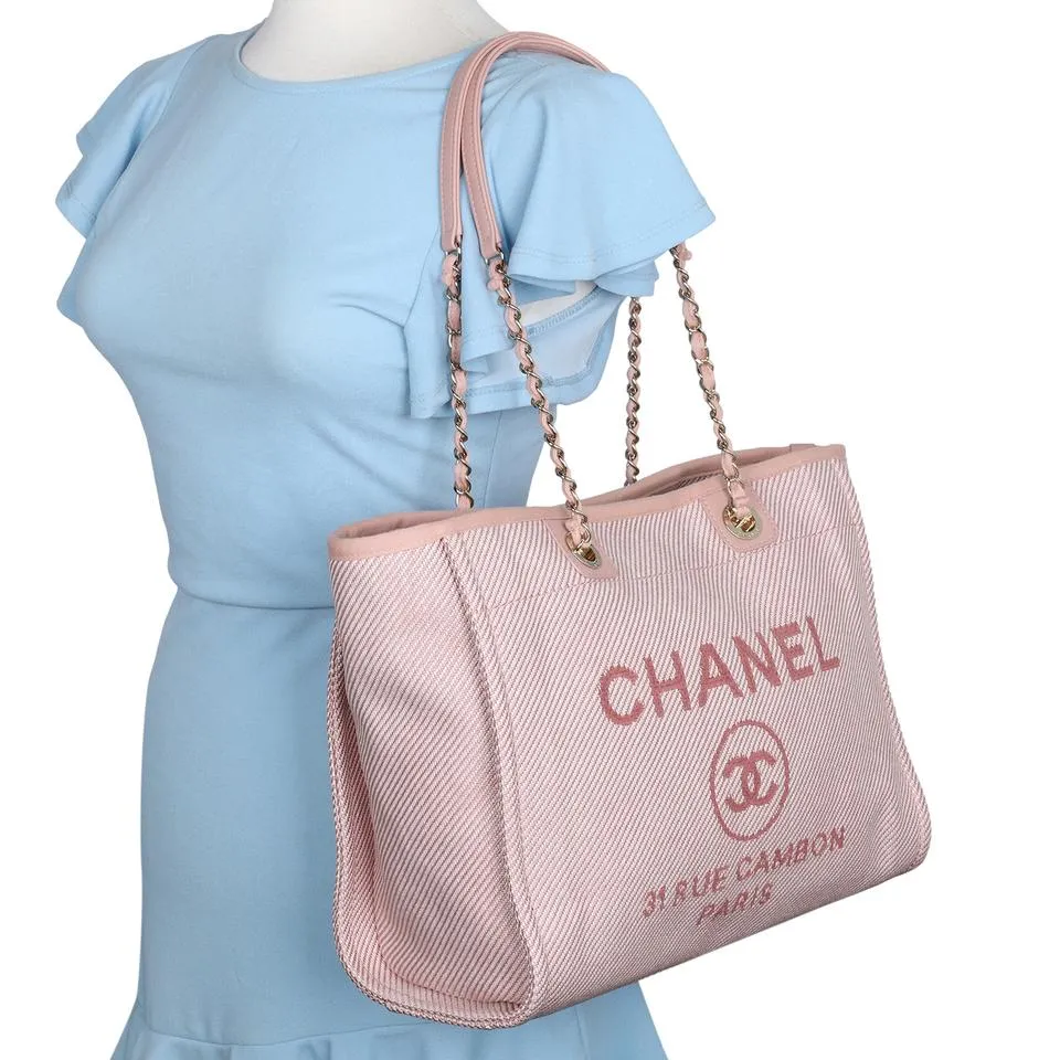 Deauville pink canvas large shopping tote (Authentic NEW)