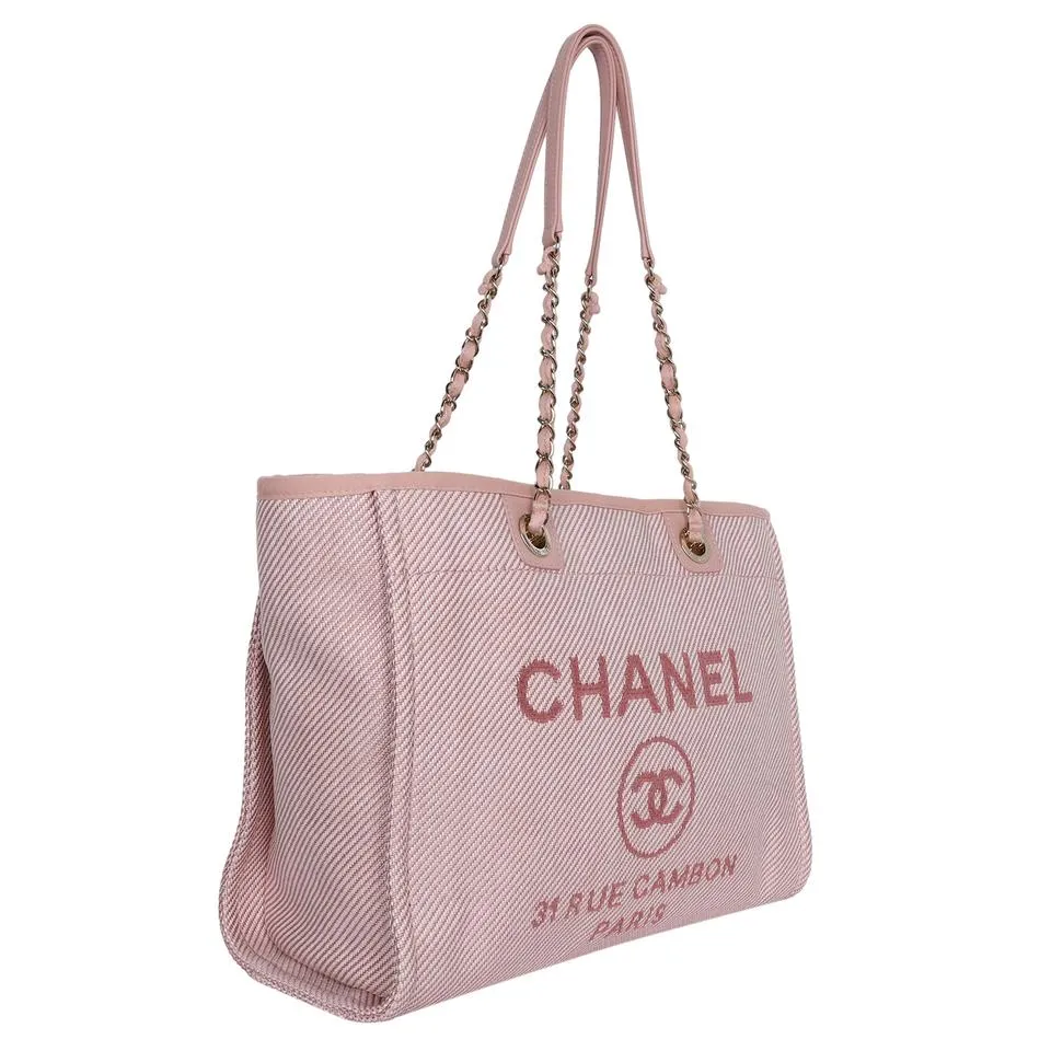 Deauville pink canvas large shopping tote (Authentic NEW)