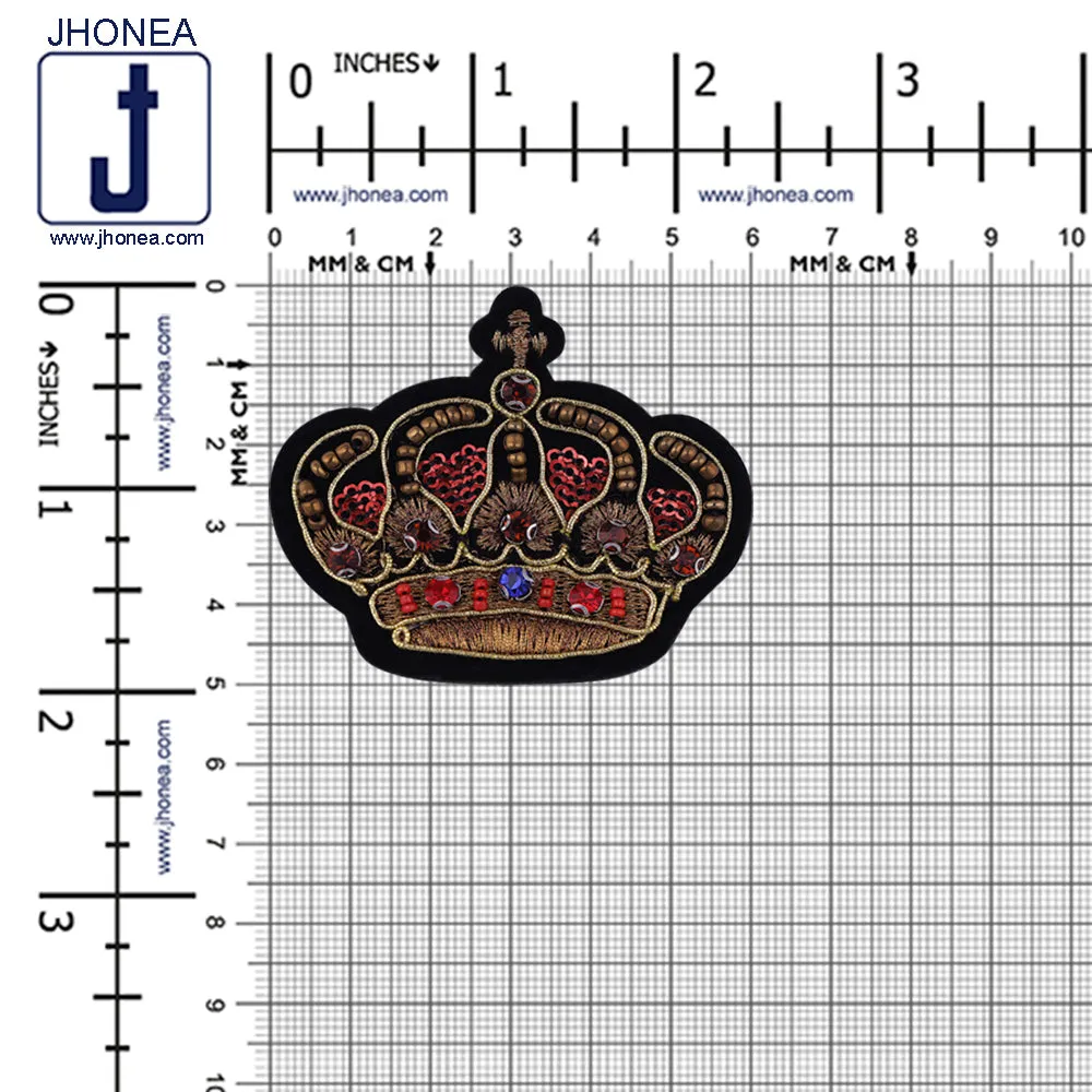 Designer Metallic Embroidery Beaded Sequins Crown Patch