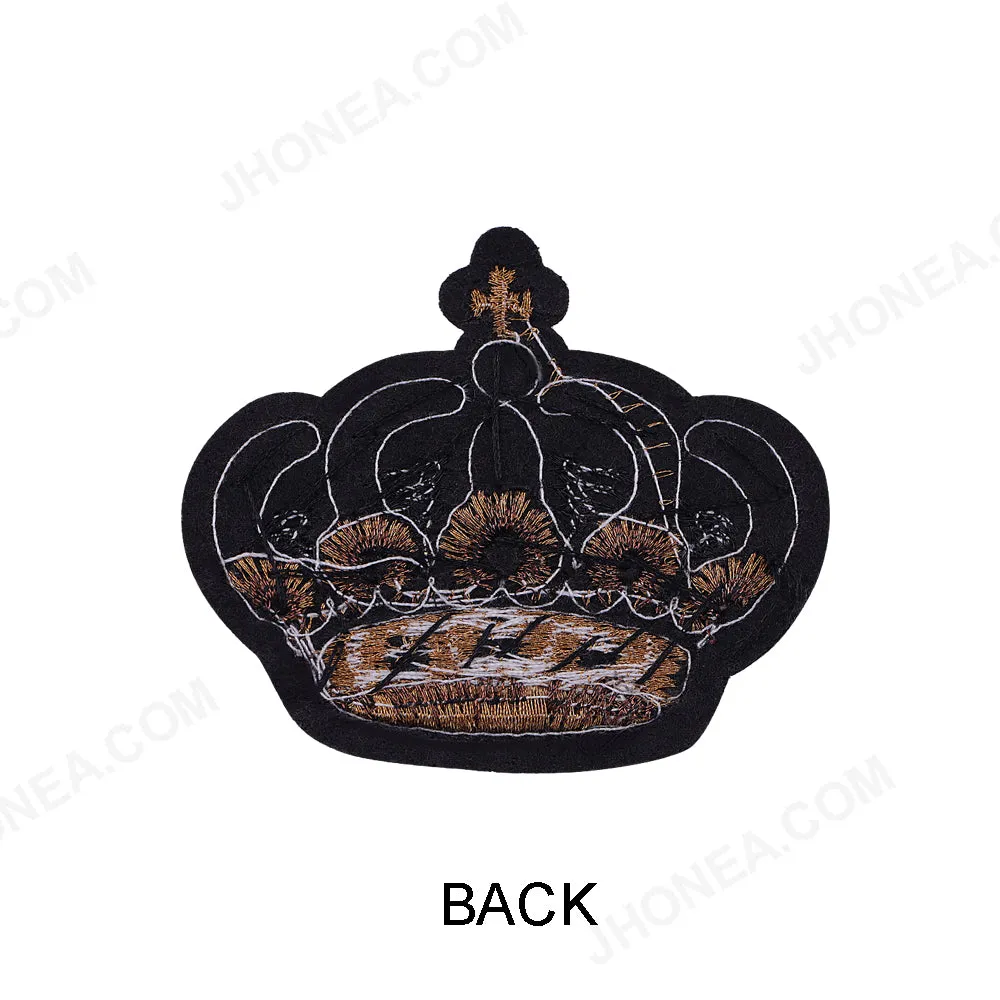 Designer Metallic Embroidery Beaded Sequins Crown Patch