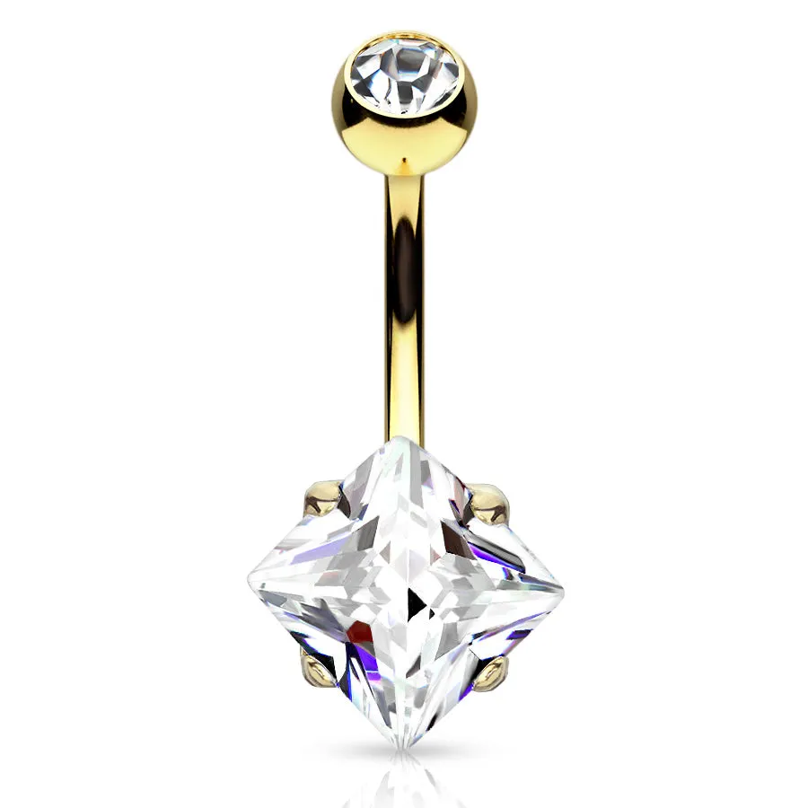 Diamanté Solitaire Belly Ring with Gold Plating