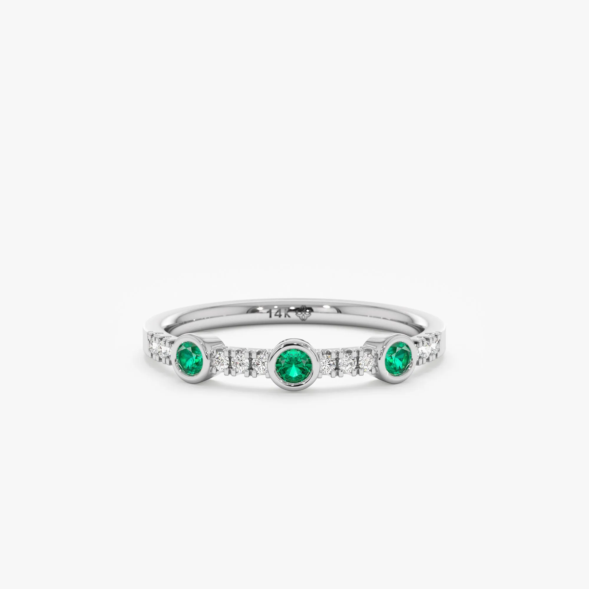 Diamond and Round Bezel Emerald Ring, Cameron