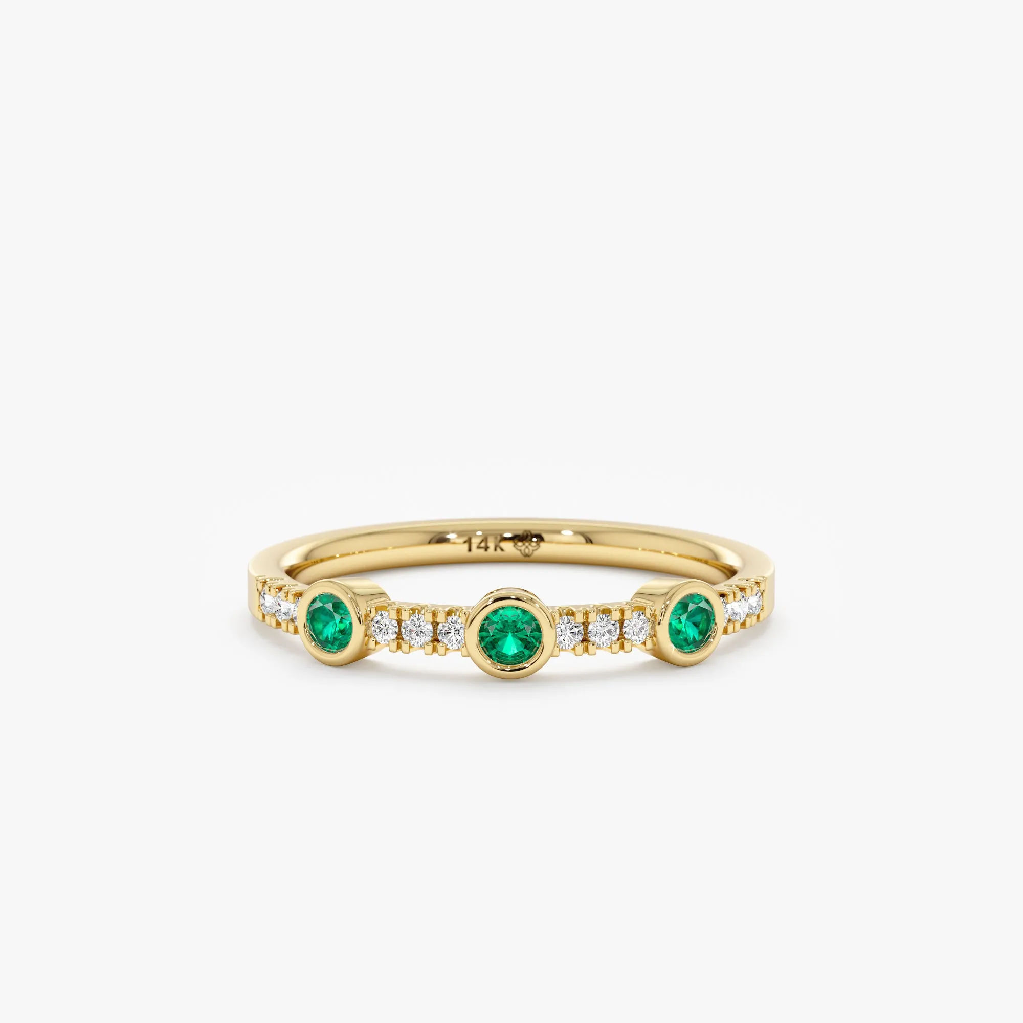 Diamond and Round Bezel Emerald Ring, Cameron