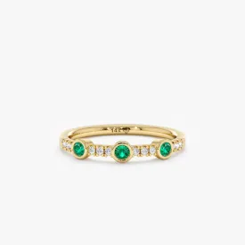 Diamond and Round Bezel Emerald Ring, Cameron