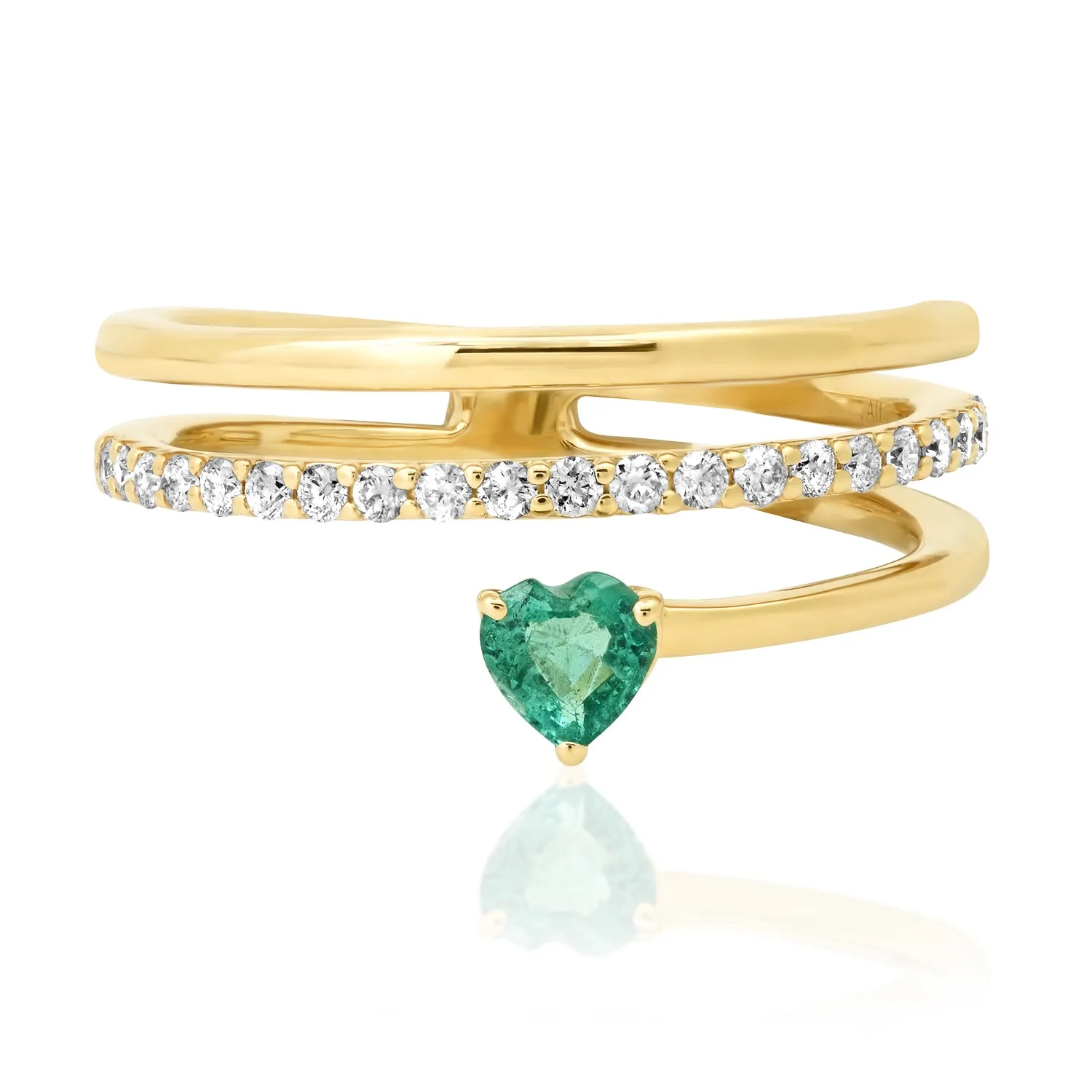 Diamond Swirl Ring with Emerald Heart