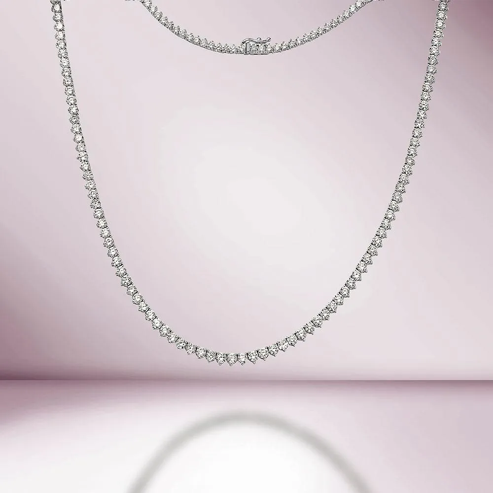 Diamond Tennis Necklace (13.00 ct.) 3 mm 3-Prongs Setting in 14K Gold