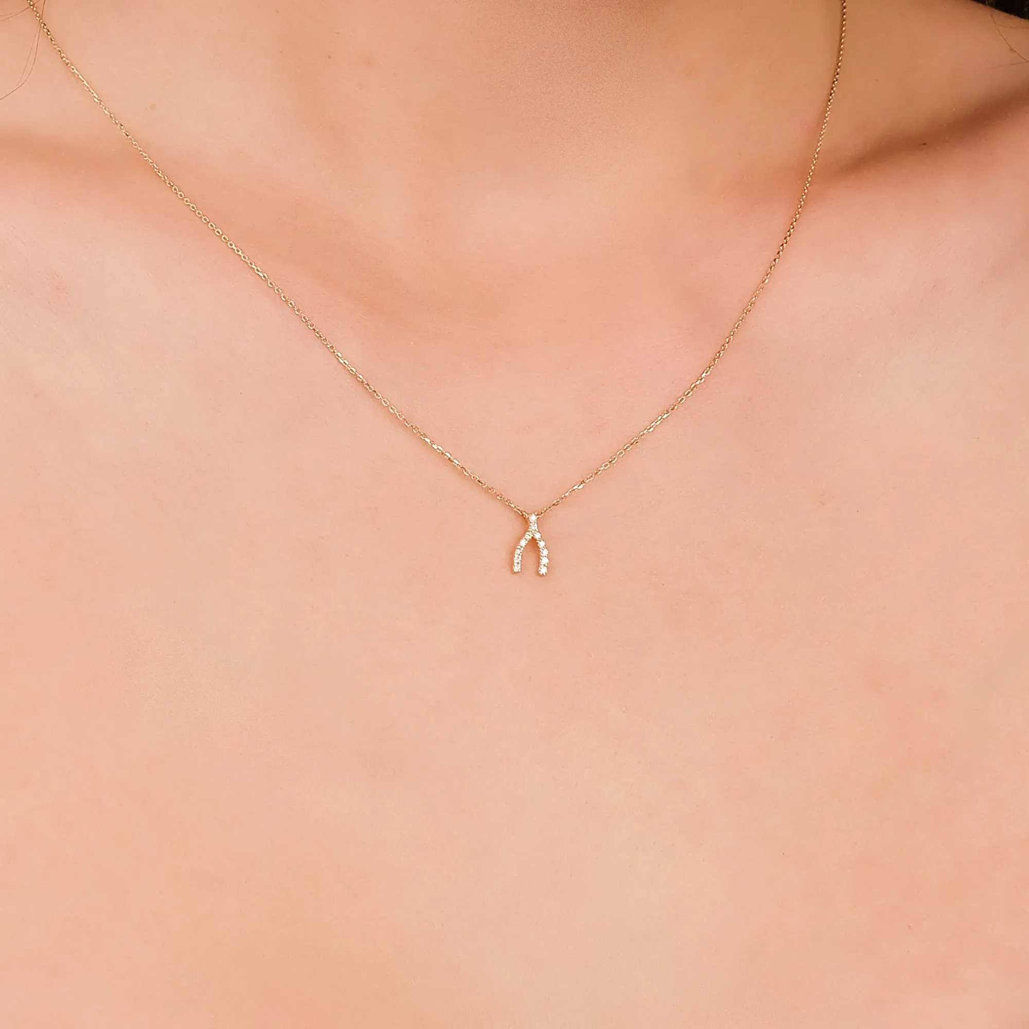 Diamond Wishbone Necklace, Luckiest