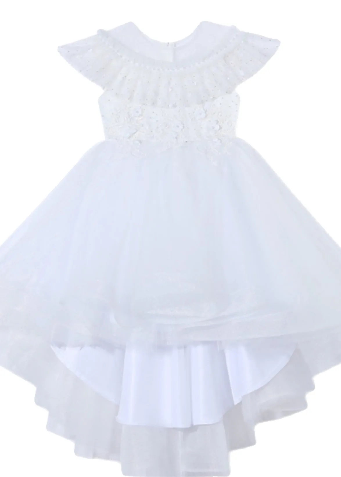 Dinner White O-Neck Floral Kids Tulle Party Maxi Dress Summer XZ026