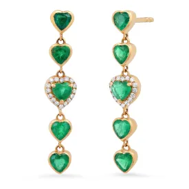 Emerald & Diamond Heart Drop Earrings