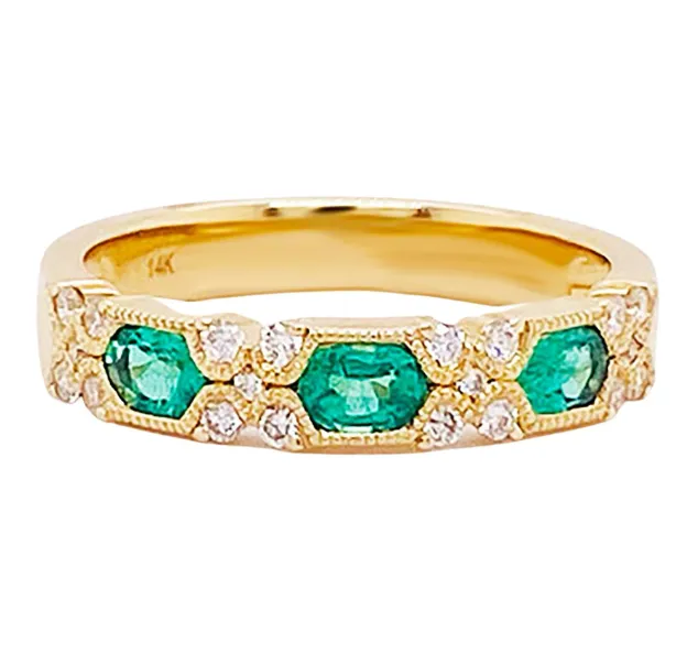 Emerald and Diamond Stackable Band