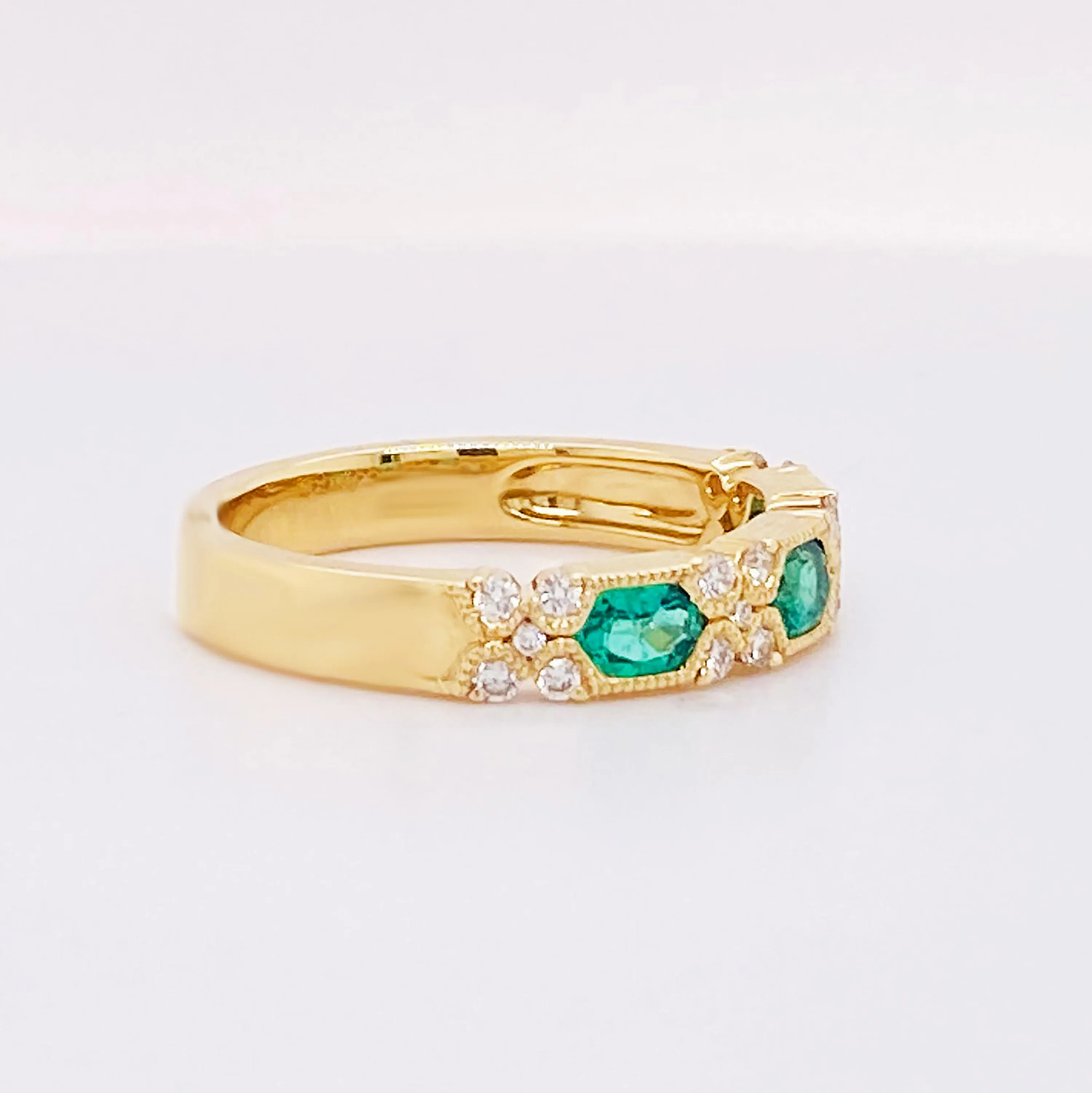 Emerald and Diamond Stackable Band