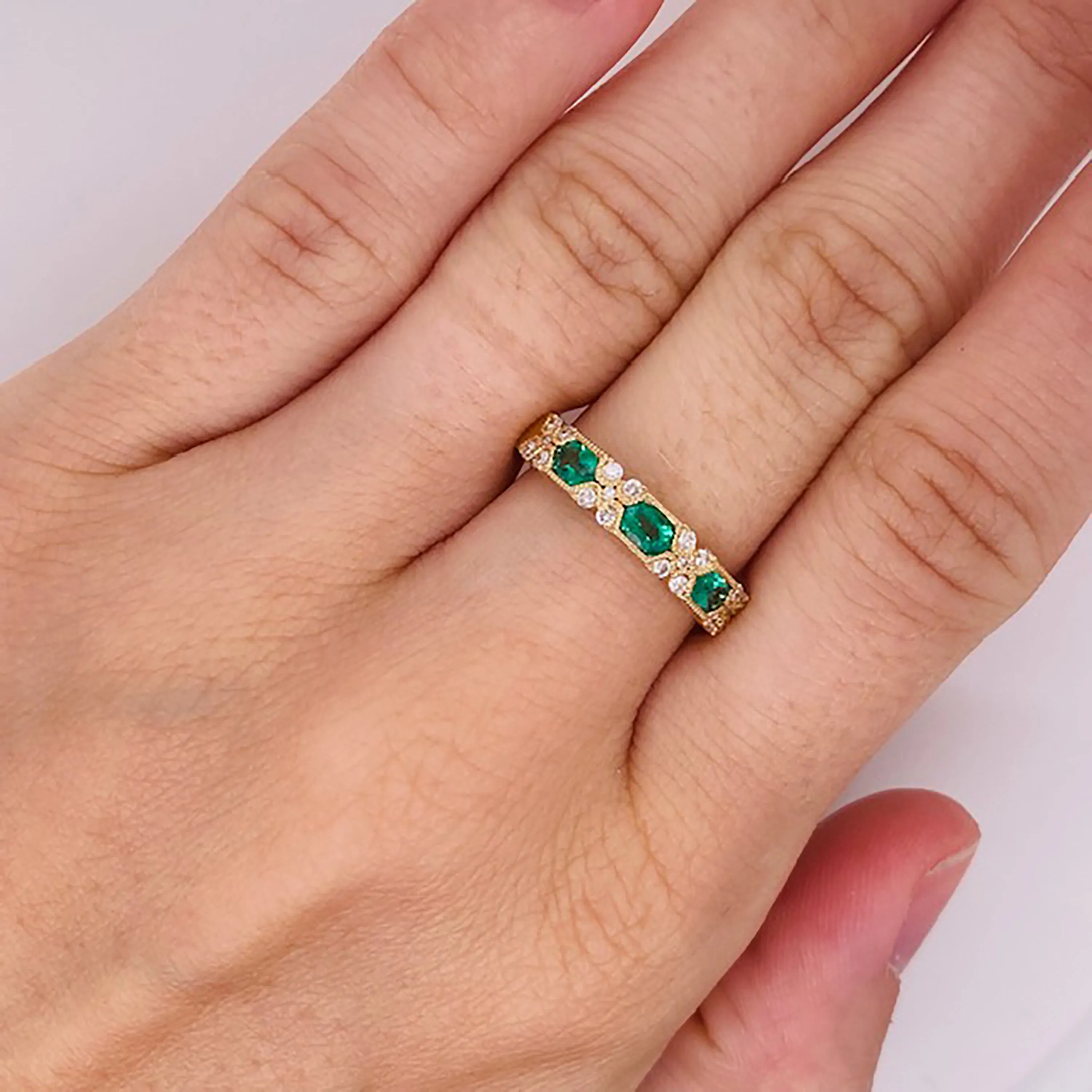 Emerald and Diamond Stackable Band