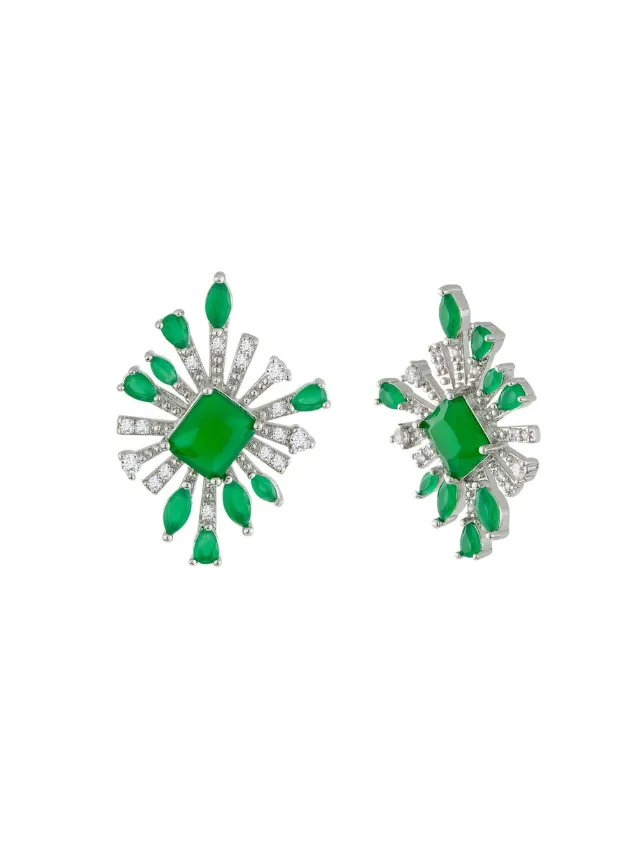 Emerald and Pave Burst Earrings