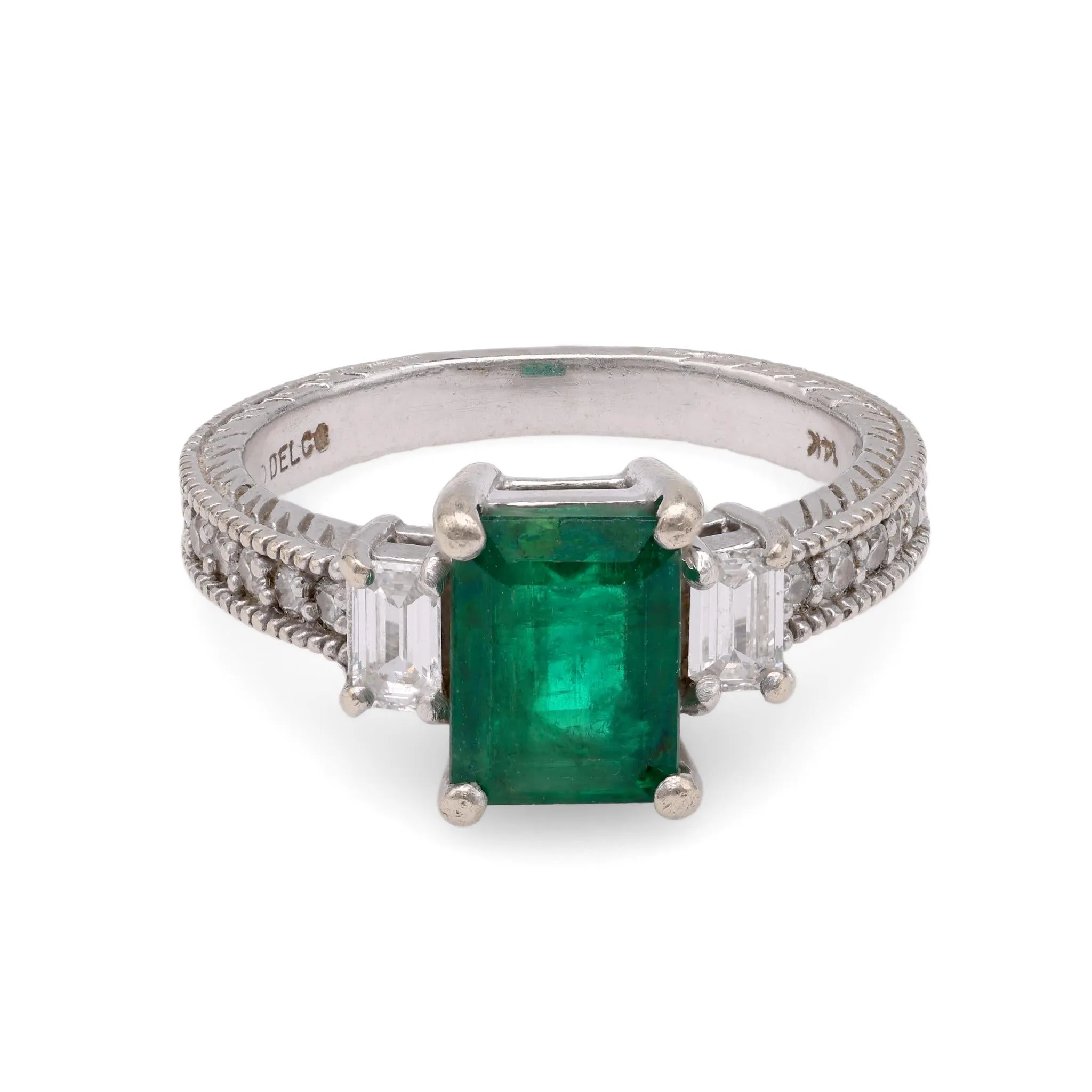 Emerald Diamond White Gold Engagement Ring