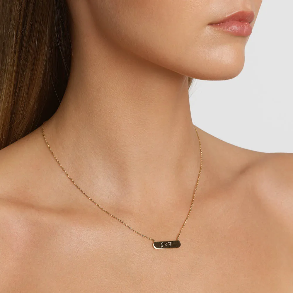 Engravable Horizontal Bar Necklace in Gold