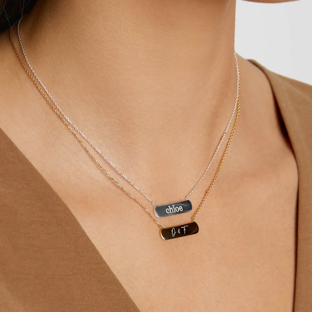 Engravable Horizontal Bar Necklace in Gold