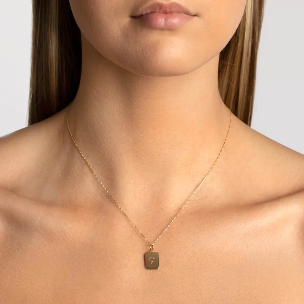 Engravable Rectangle Necklace in 10k Gold