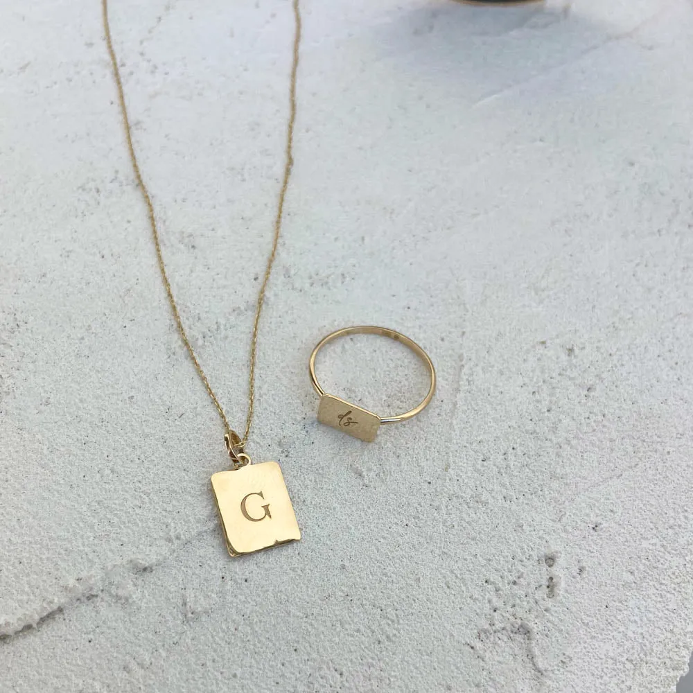 Engravable Rectangle Necklace in 10k Gold