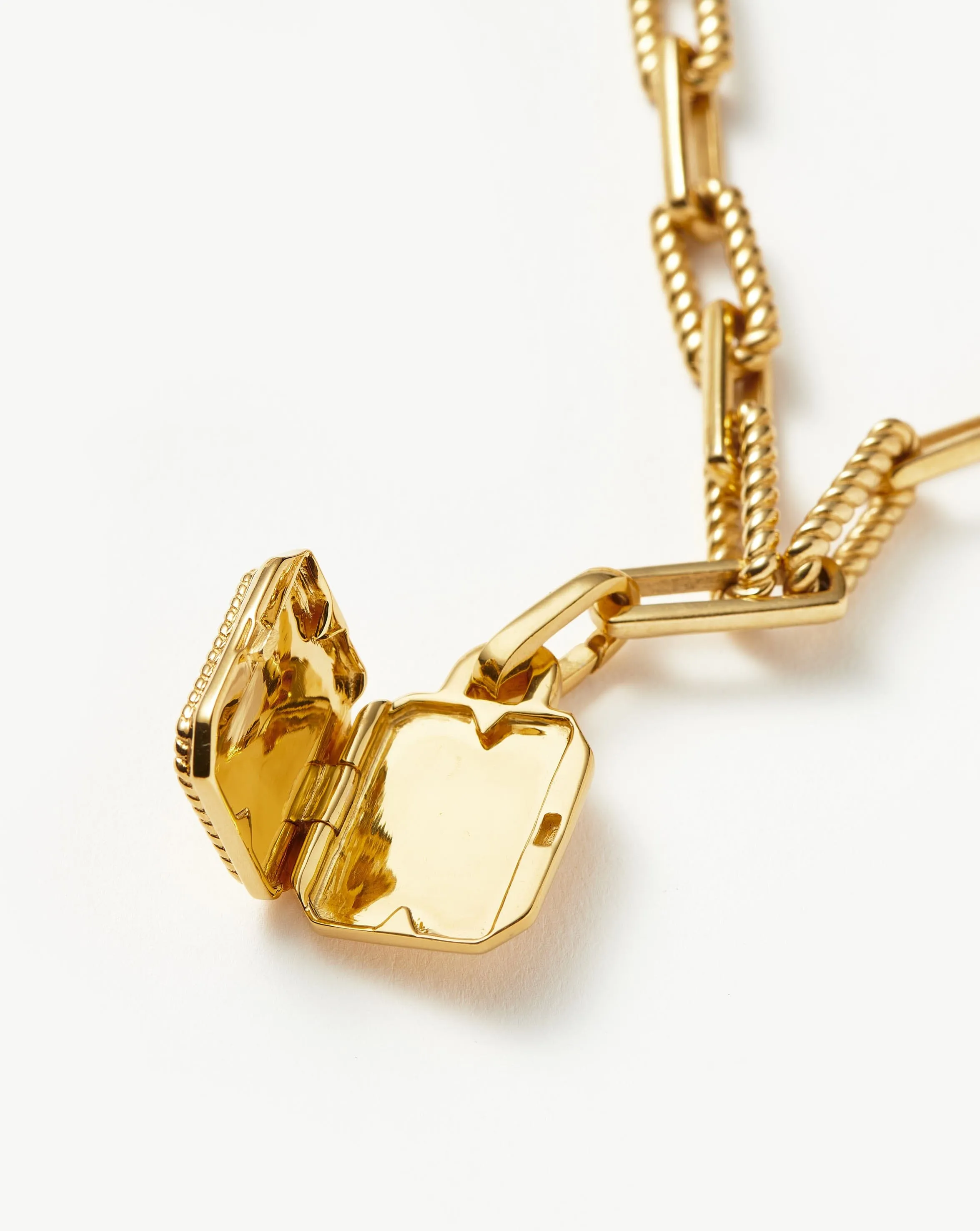 Engravable Square Locket Chain Necklace | 18ct Gold Plated/Rainbow Moonstone