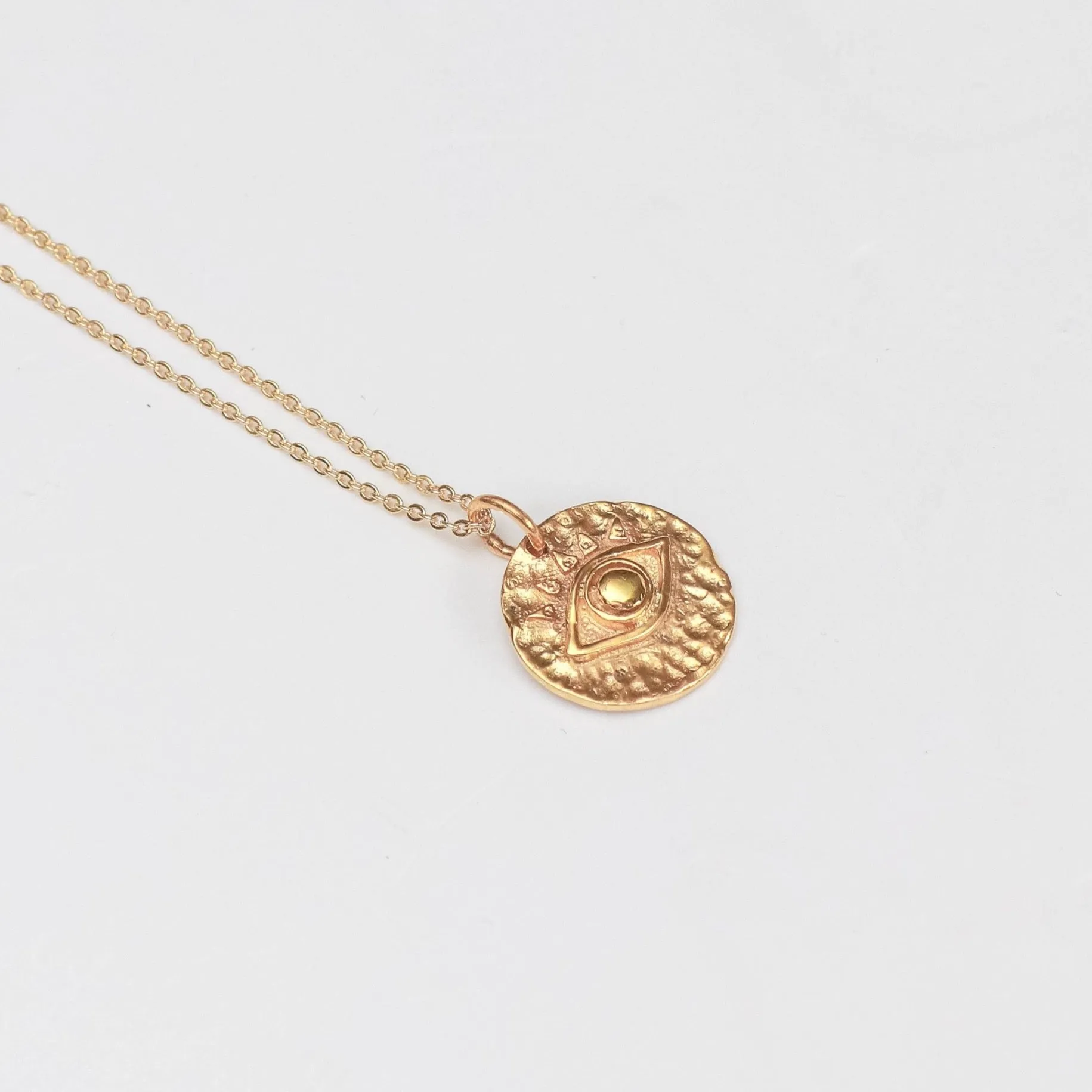 Evil Eye Necklace, Solid Gold