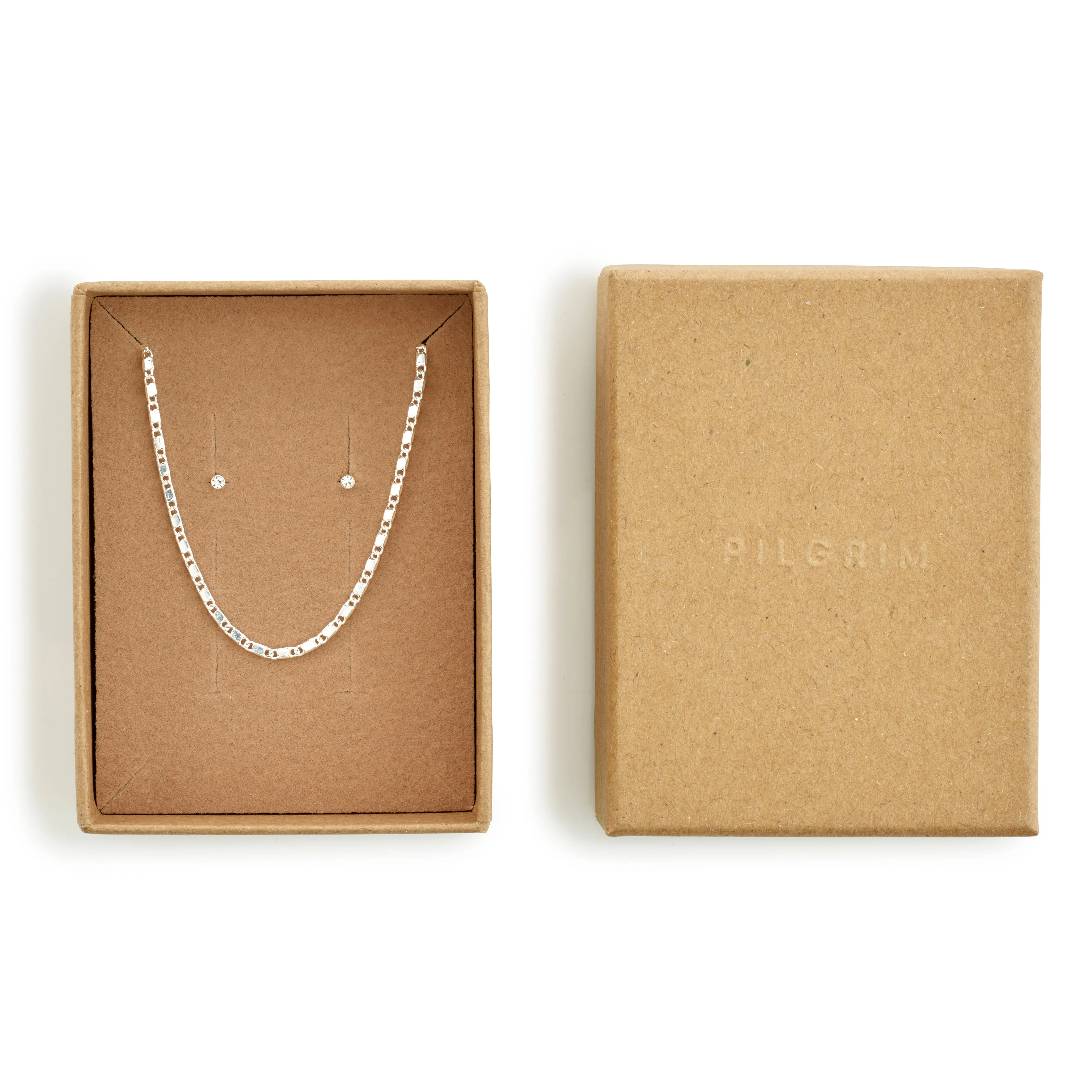 FELICIA giftset, flat link chain & crystalstuds silver-plate