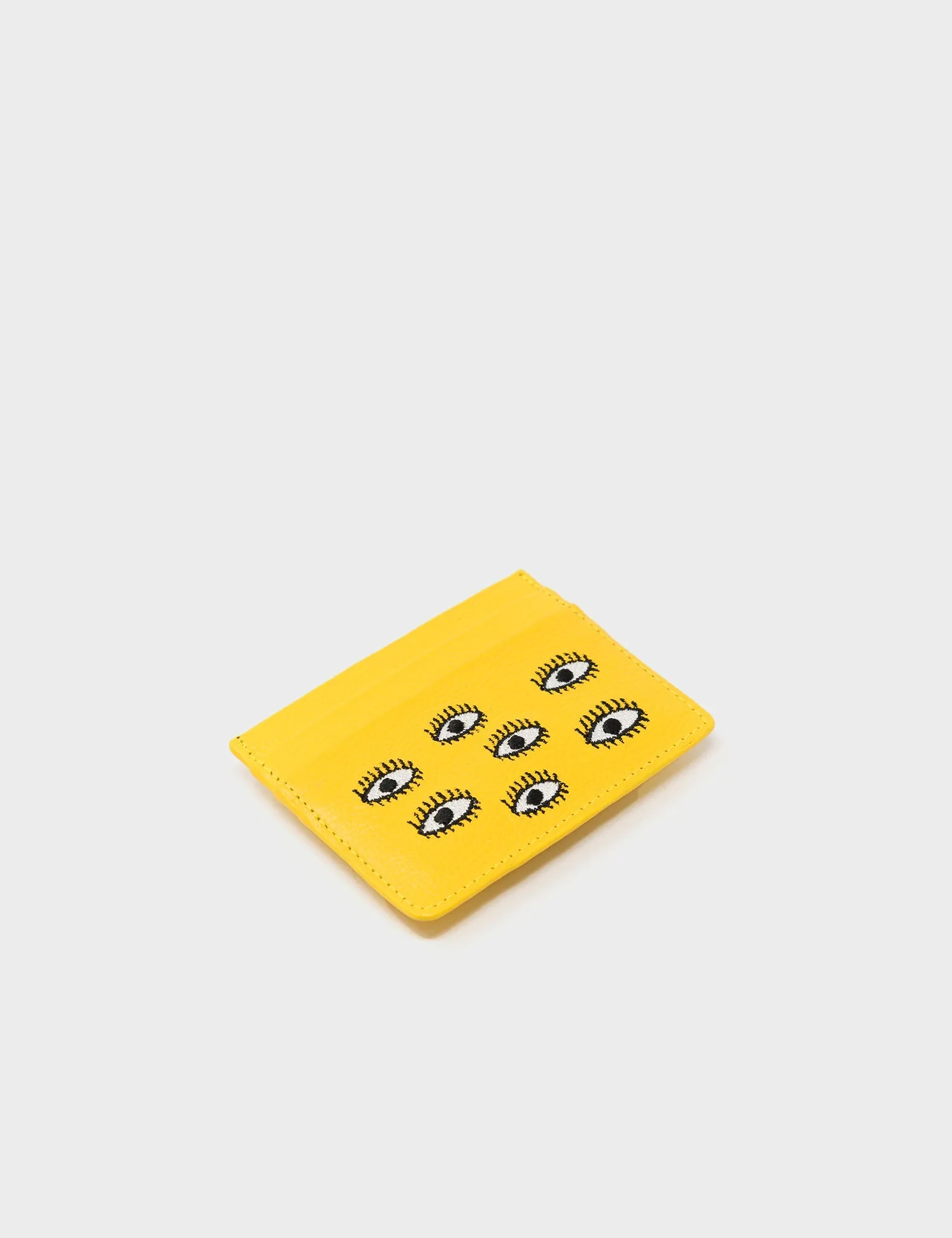 Filium Balloon Yellow Leather Cardholder - All Over Eyes Embroidery