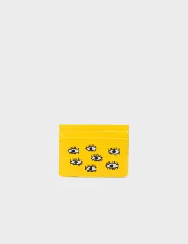 Filium Balloon Yellow Leather Cardholder - All Over Eyes Embroidery