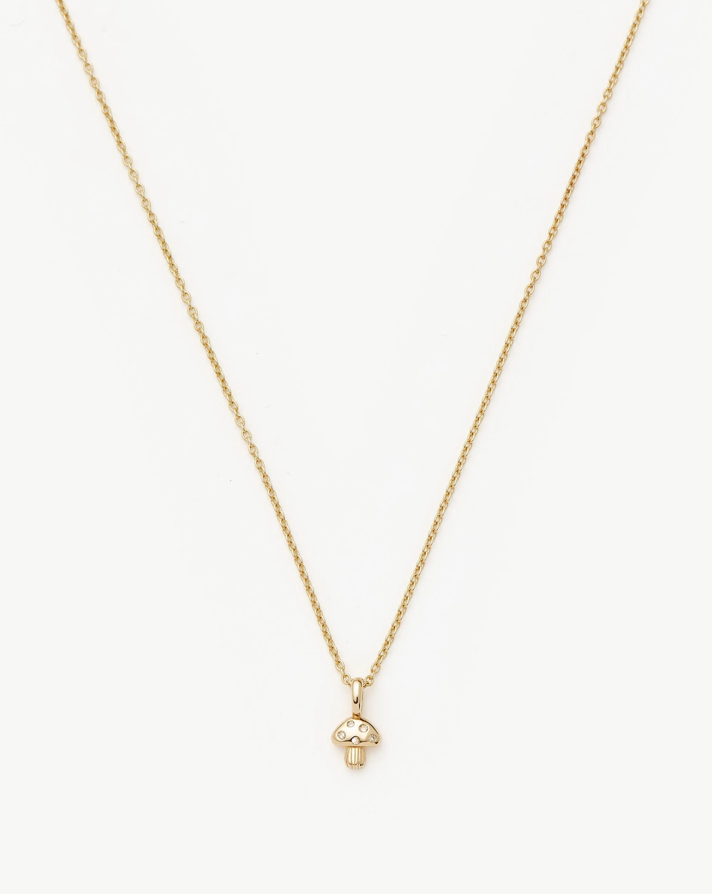 Fine Diamond Mushroom Mini Pendant Necklace | 14ct Solid Gold/Diamond