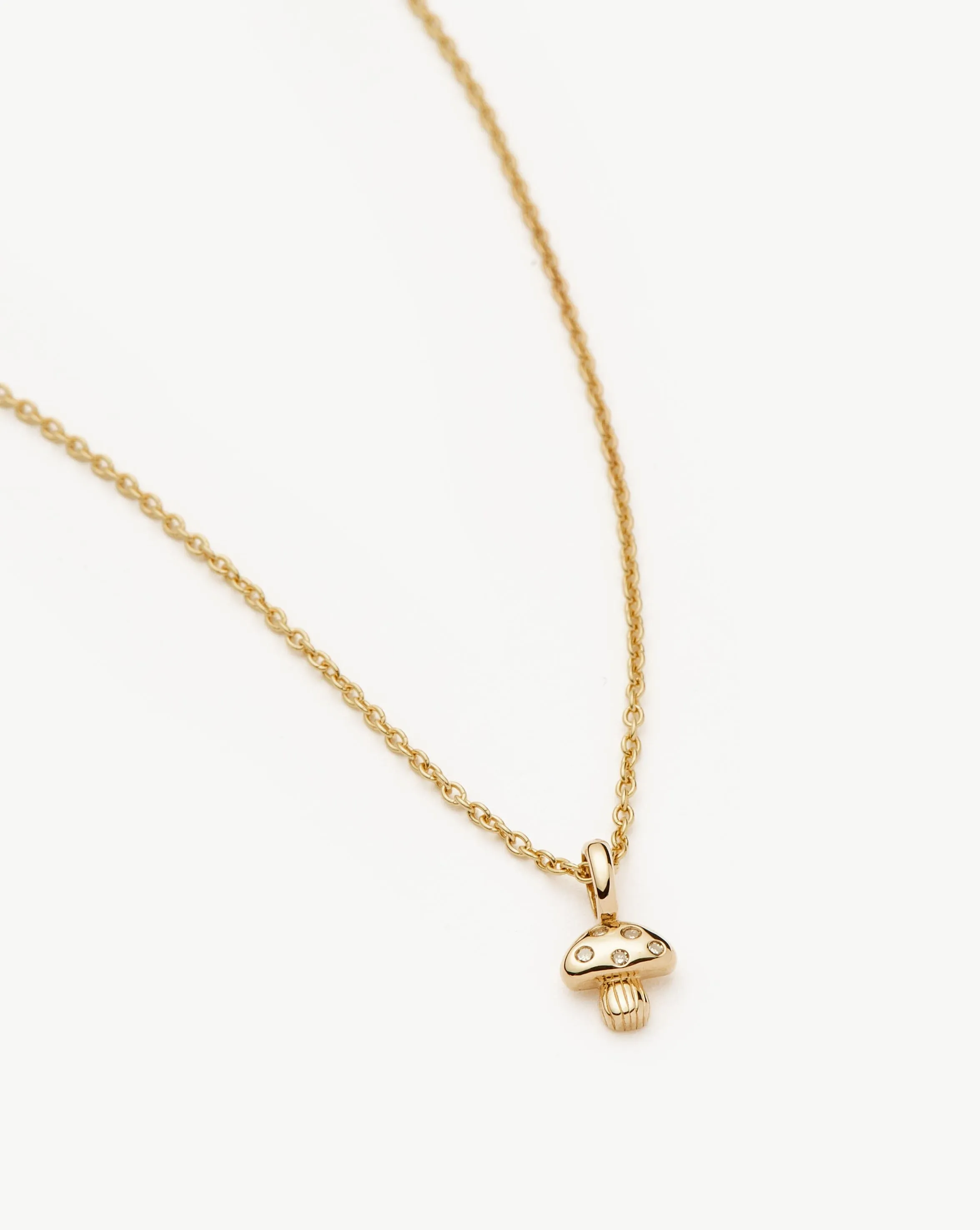 Fine Diamond Mushroom Mini Pendant Necklace | 14ct Solid Gold/Diamond