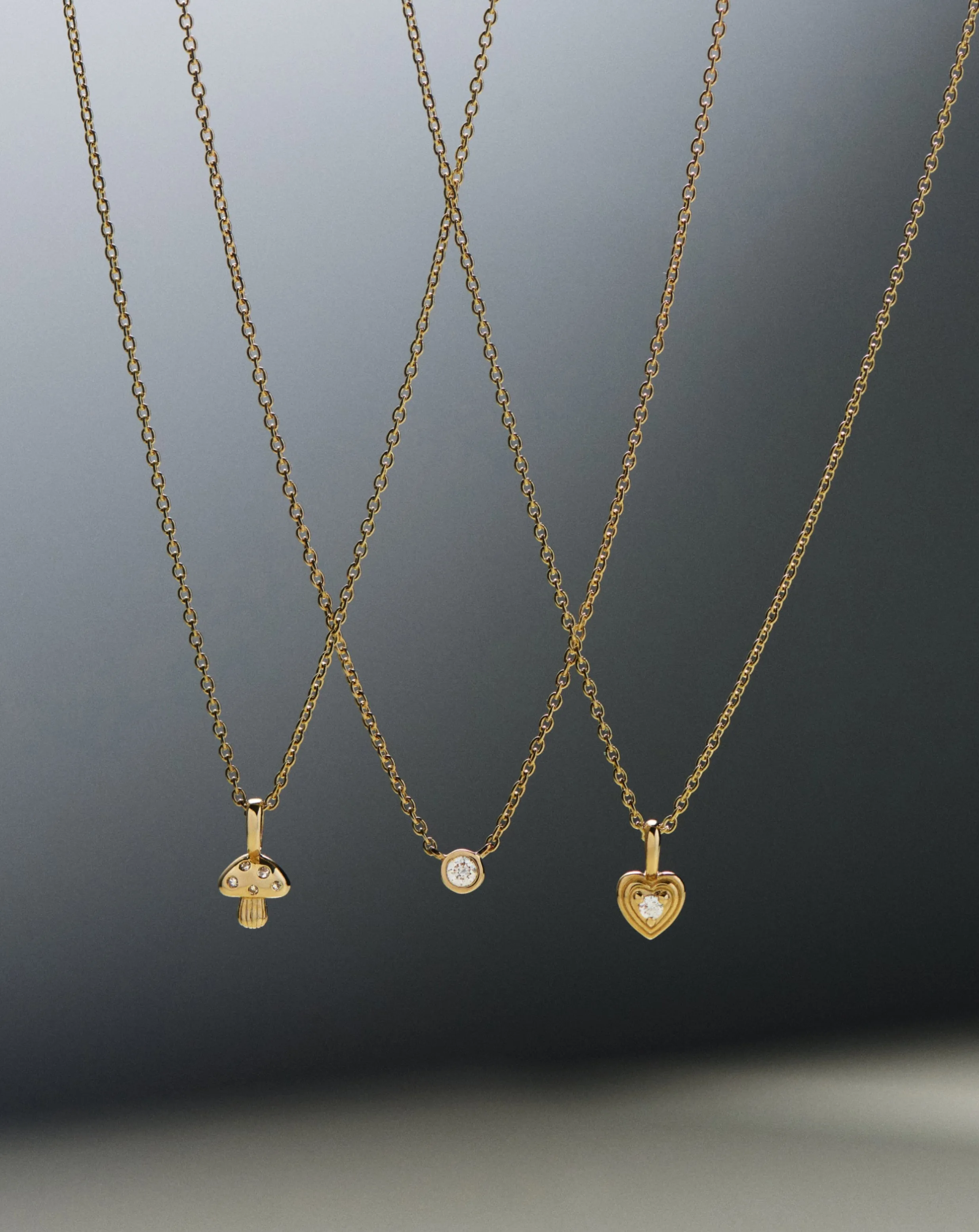 Fine Diamond Mushroom Mini Pendant Necklace | 14ct Solid Gold/Diamond