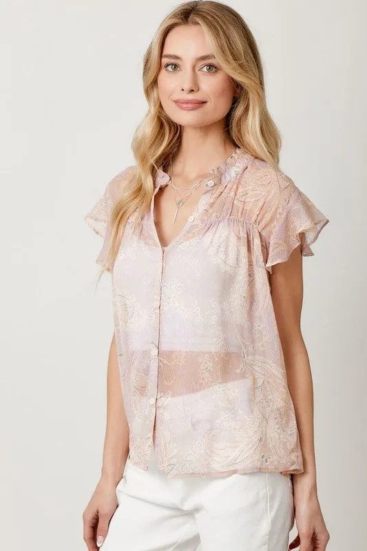 Flutter Sleeve Mix Printed Top - Lavender Mix