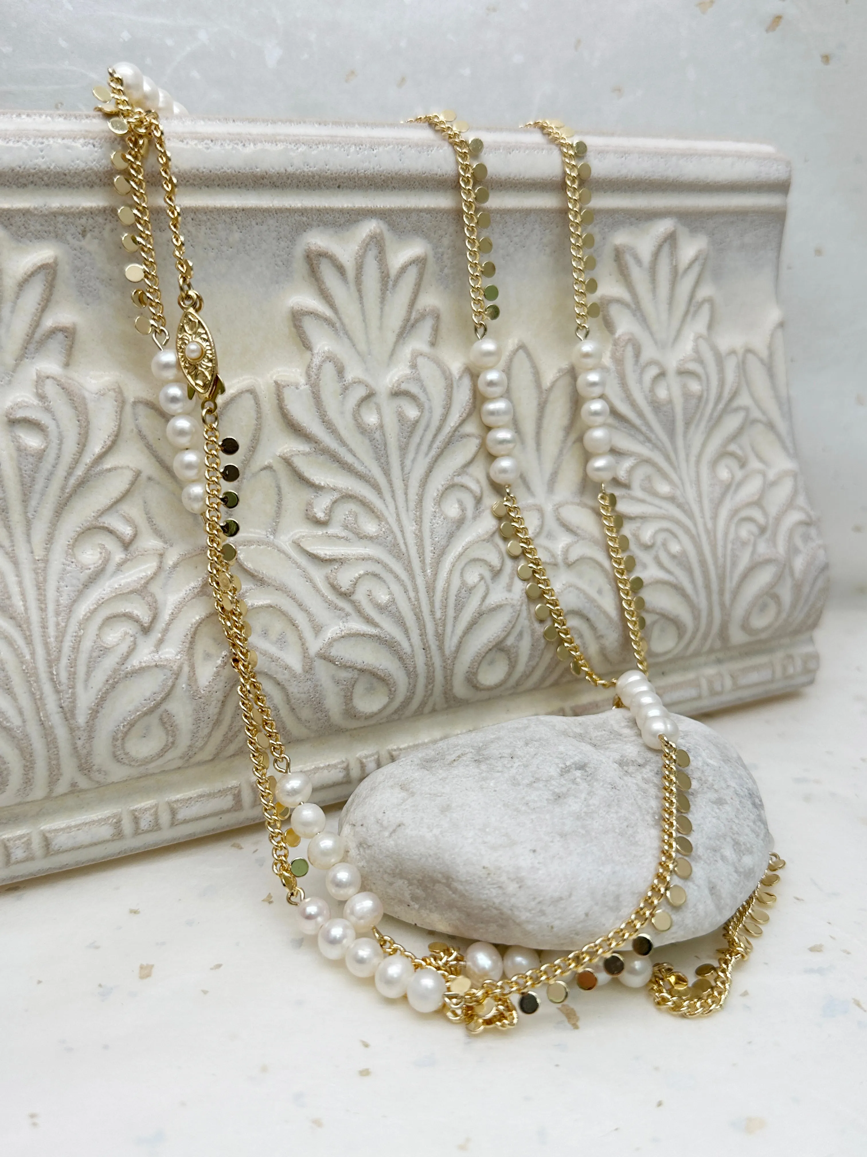 Gold Chain with Freshwater Pearls Long Necklace LN065