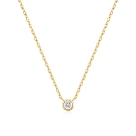 Gold Round Solitaire Cubic Zirconia Necklace