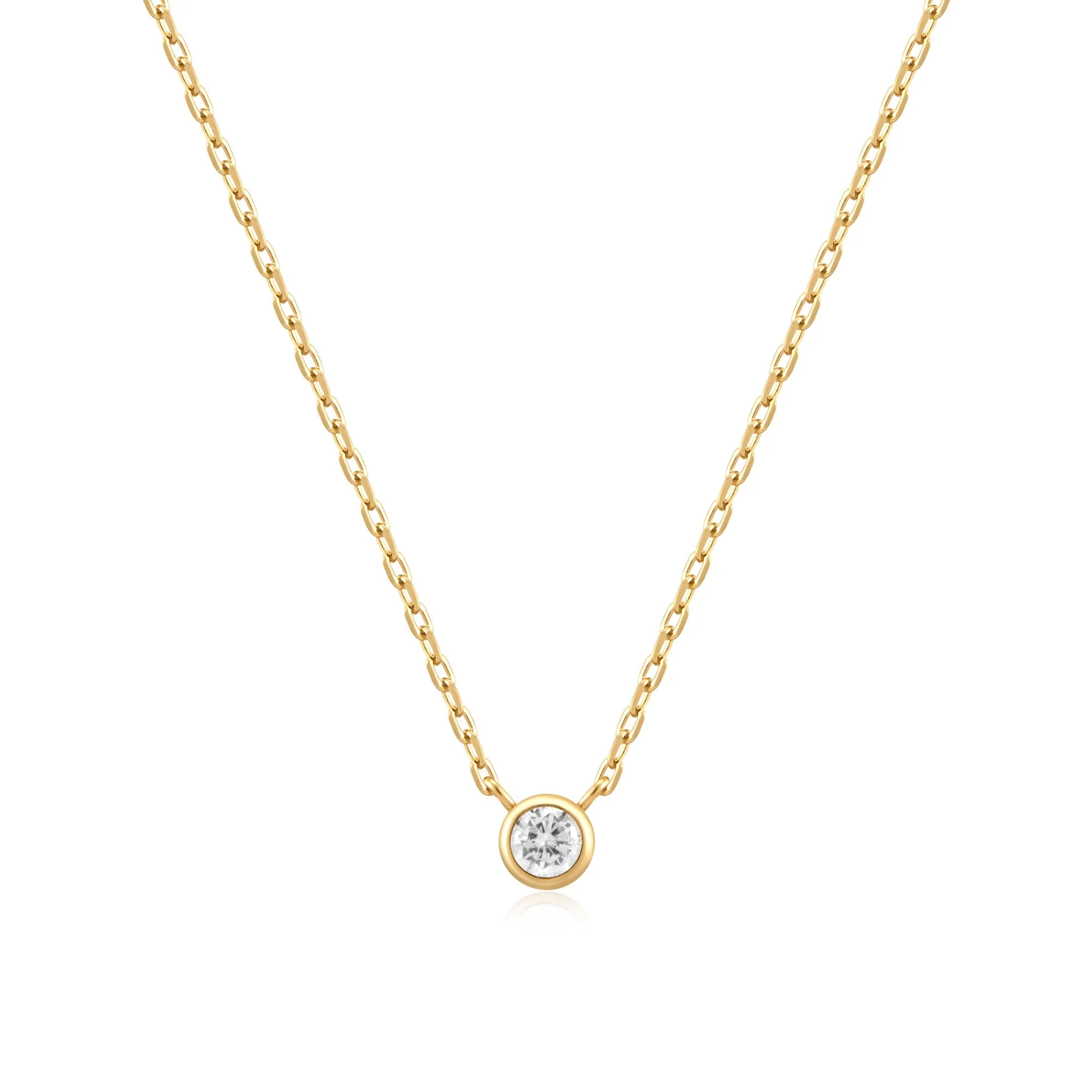 Gold Round Solitaire Cubic Zirconia Necklace