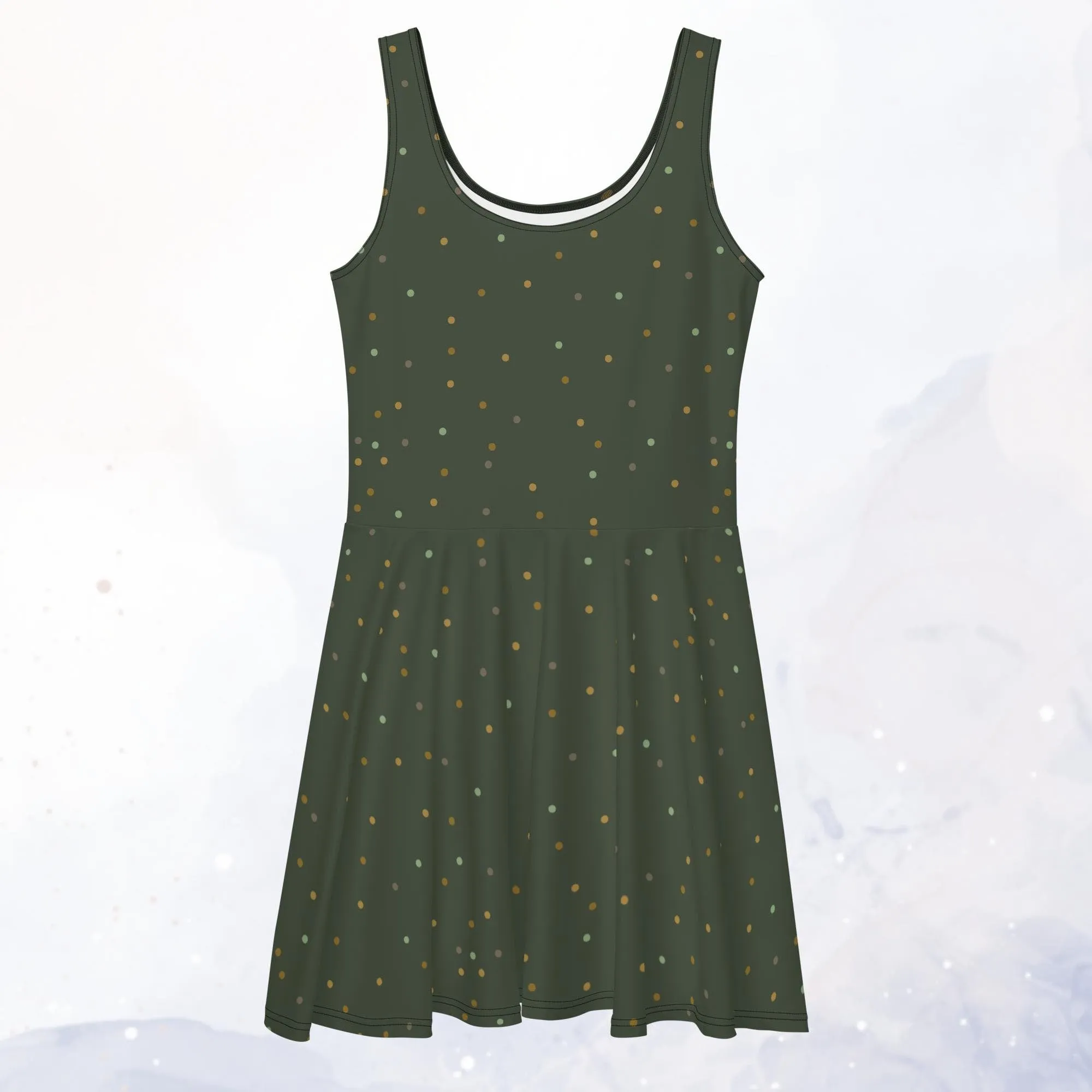 Green and Gold Polka Dot Tank Top Skater Circle Dress