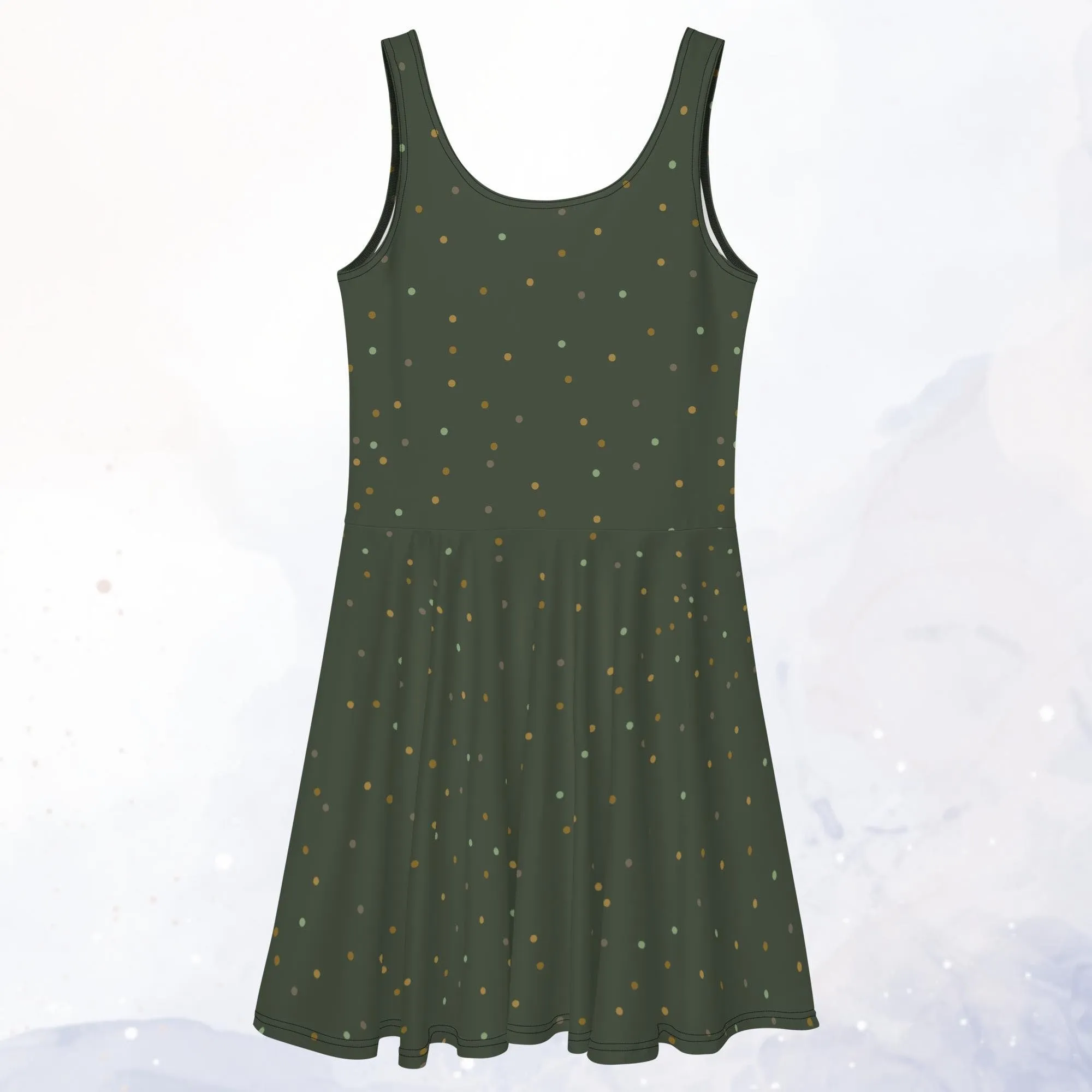 Green and Gold Polka Dot Tank Top Skater Circle Dress