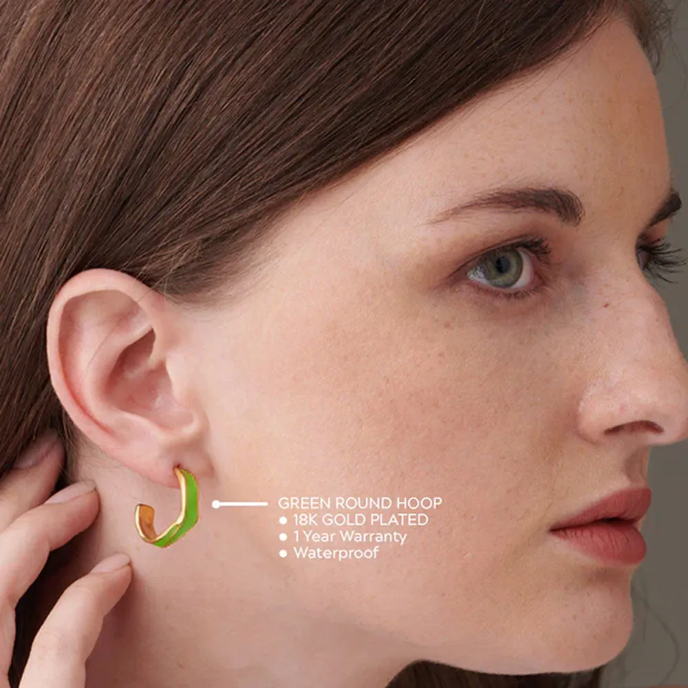 Green Round Hoop Earrings