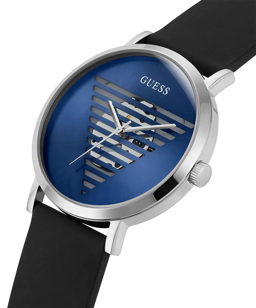 GUESS Mens Black Silver Tone Analog Watch