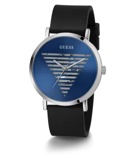 GUESS Mens Black Silver Tone Analog Watch