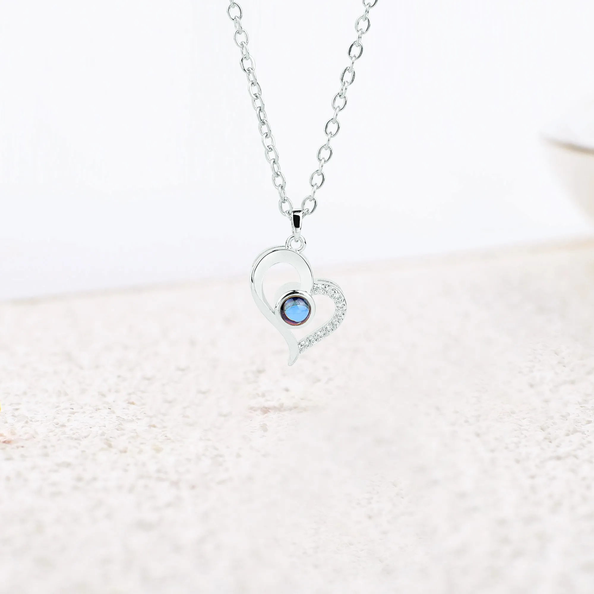 Half Pave Heart Photo Necklace