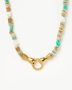 Harris Reed In Good Hands Chunky Beaded Gemstone Necklace | 18ct Gold Plated/Multi Amazonite & Pearl