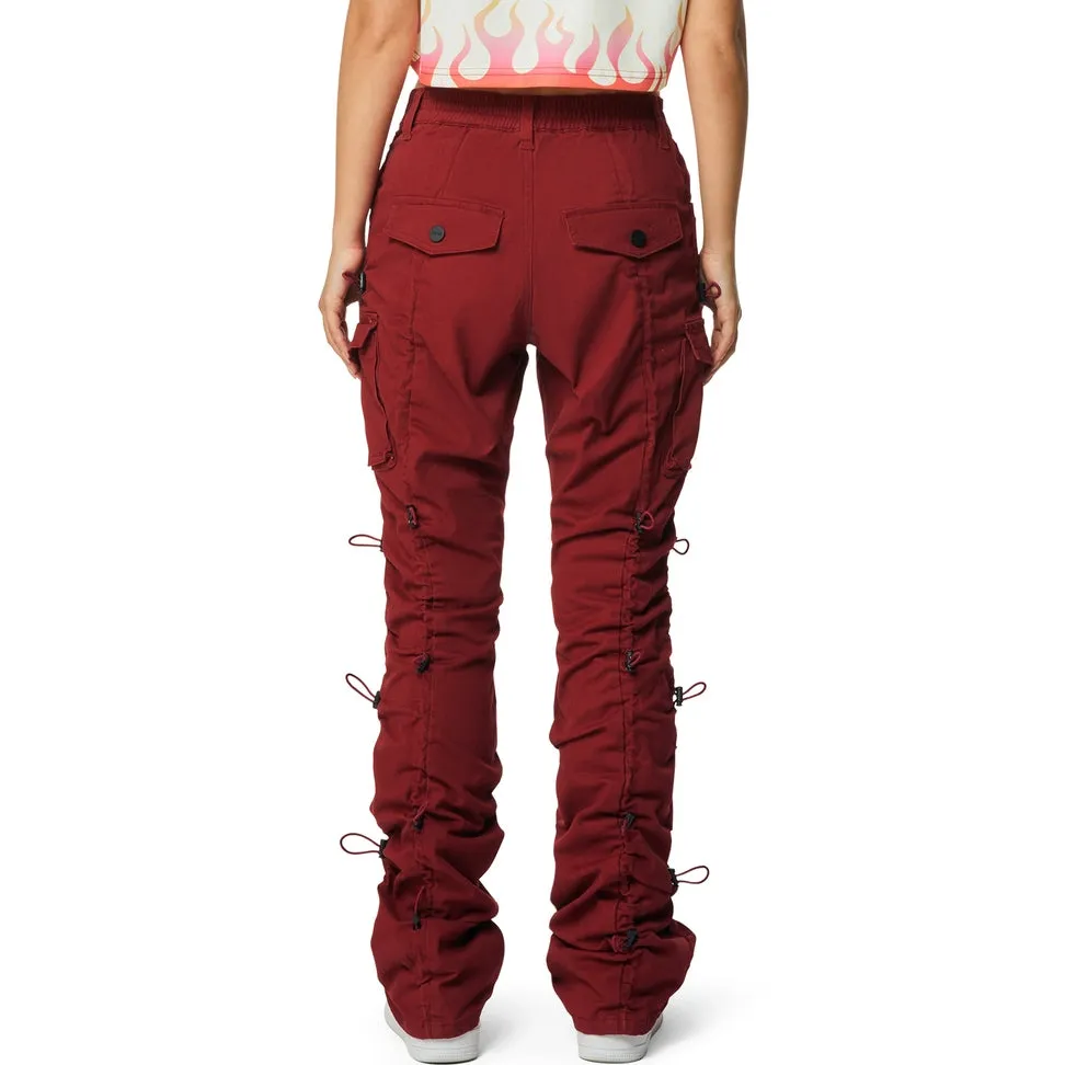 High Rise Multi Bungee Stacked Twill Pants - True Red