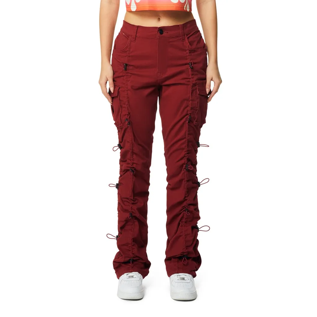 High Rise Multi Bungee Stacked Twill Pants - True Red