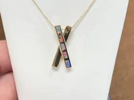 Inlaid Opal Gold Pendant And Chain