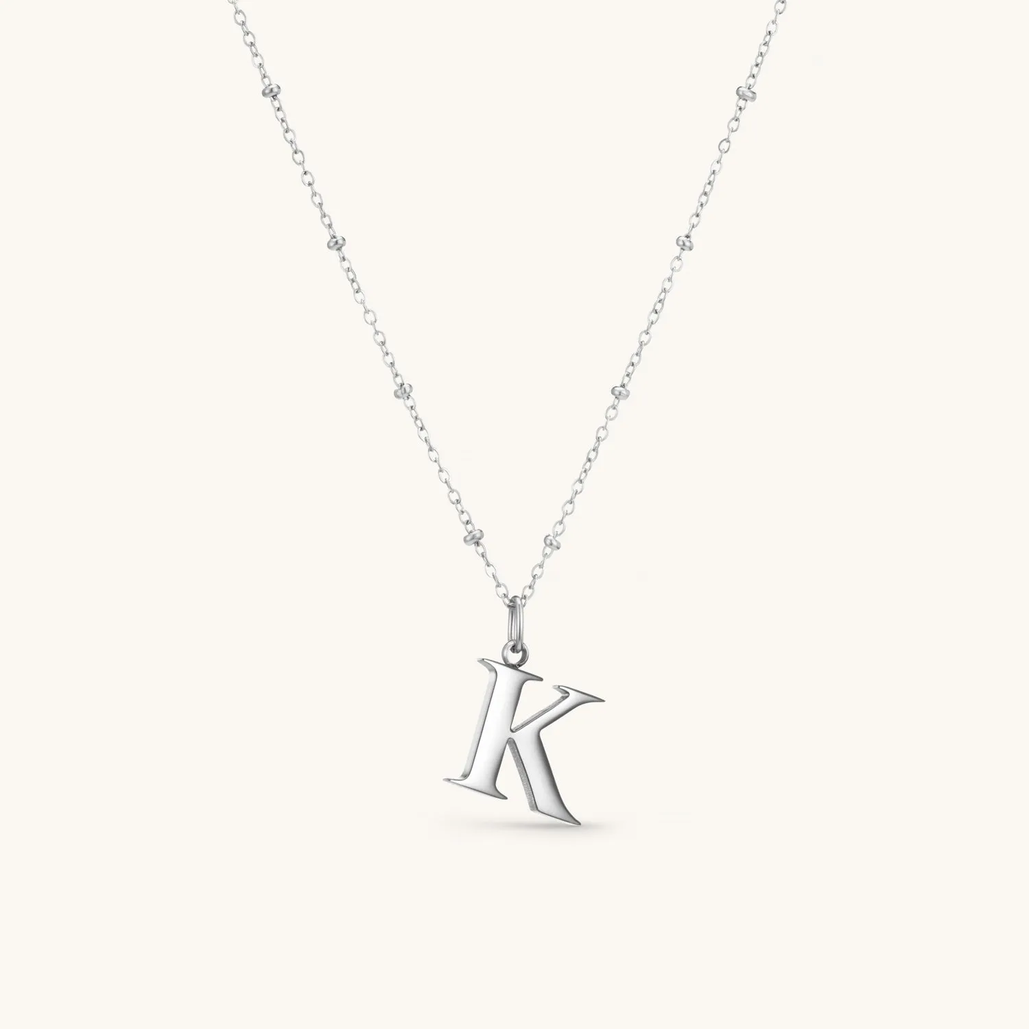 K Initial Pendant Necklace In Silver