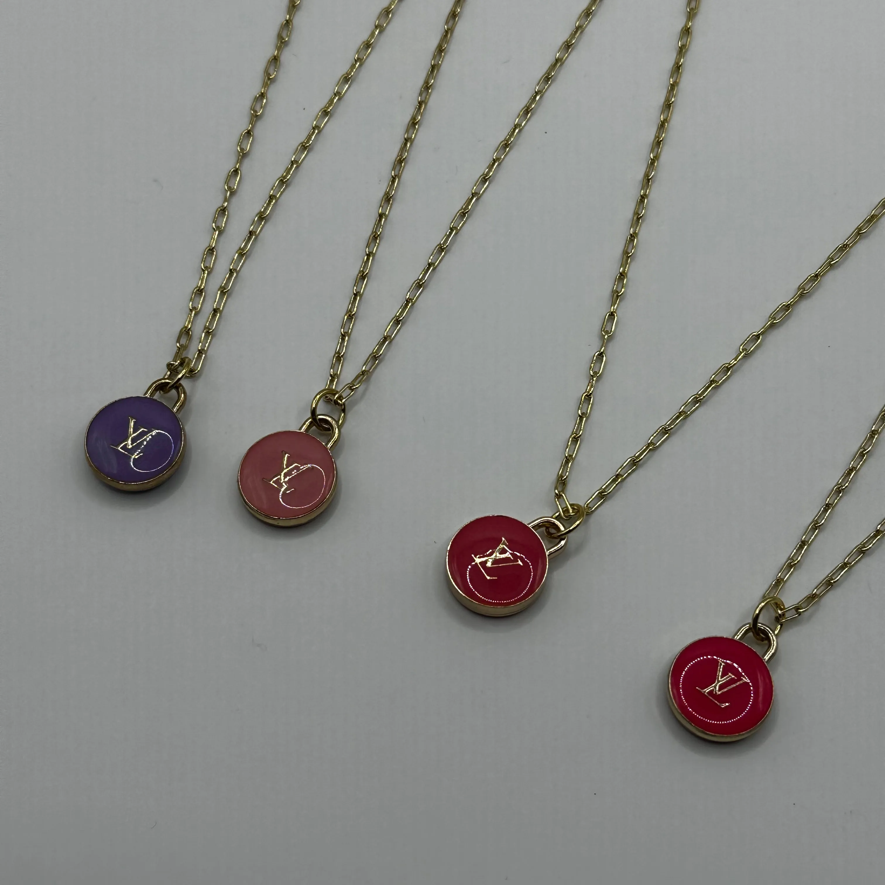 LV Button Necklace - Gold-Filled Paperclip Chain