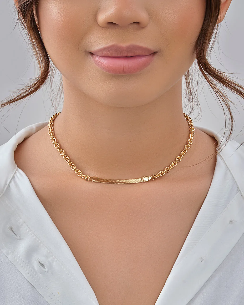 Marzia Herringbone & Rolo Chain Necklace