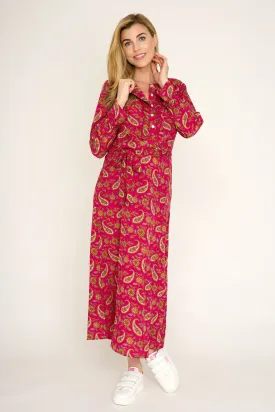 Meg Midi Dress in Hot Pink Paisley