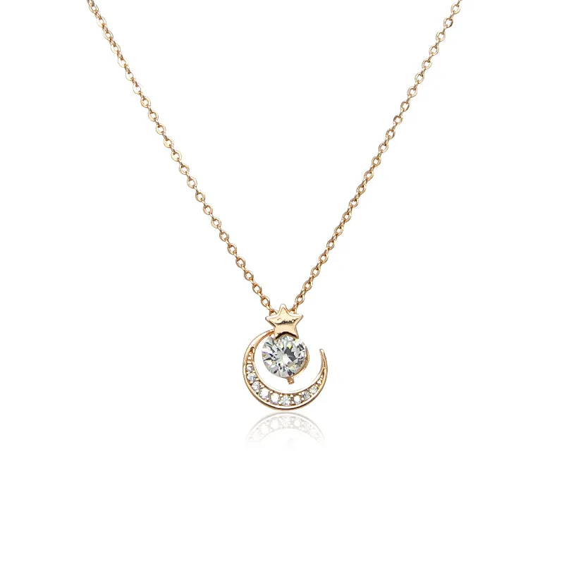 Moon & Star Cubic Zirconia Necklace