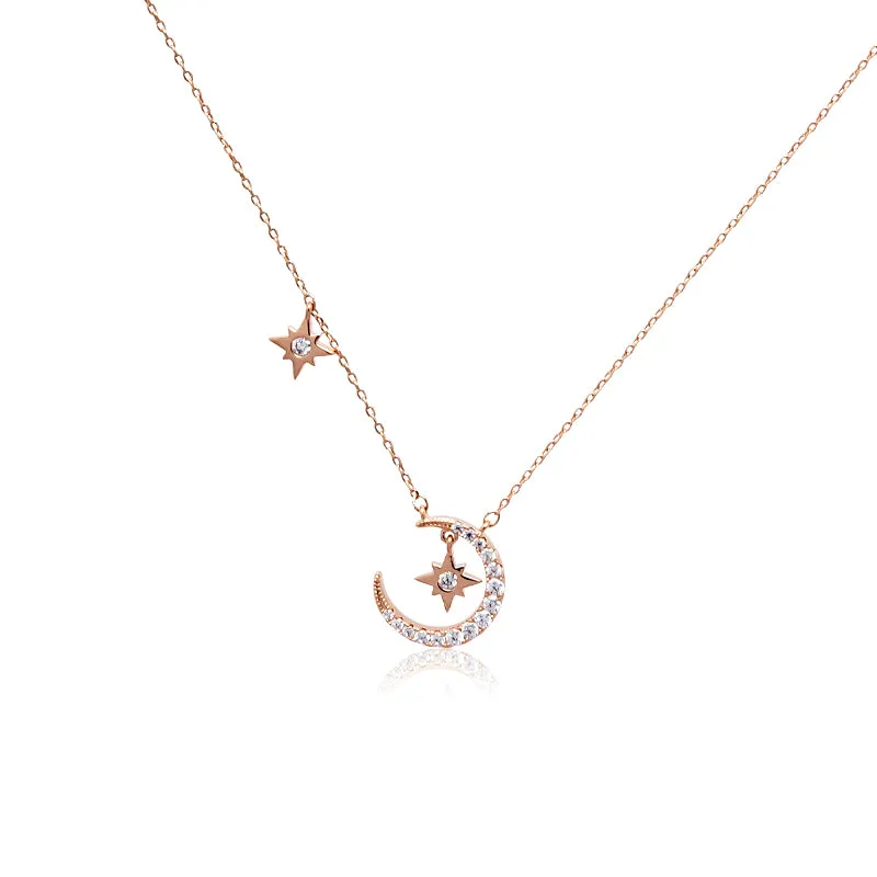 Moon & Star Cubic Zirconia Necklace